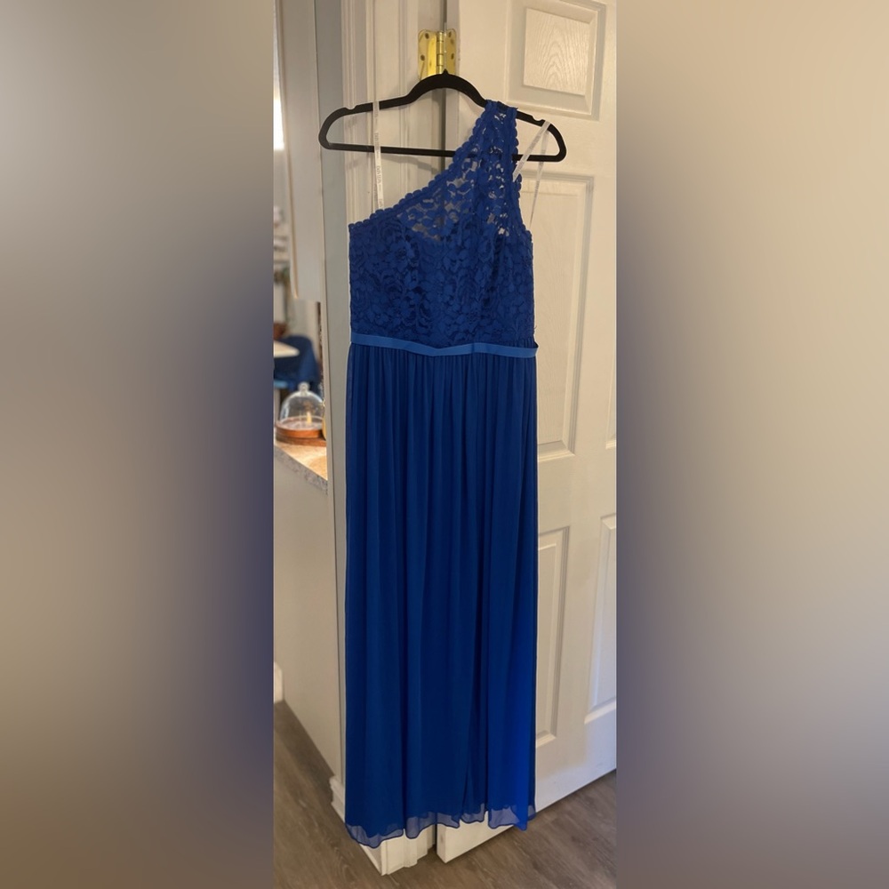 David’s Bridal Horizon Blue Bridesmaid Dress- One shoulder with Side Slit! 💙